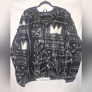 Members Only Jean Michel Basquiat Zip Windbreaker Hooded Black Jacket Size L